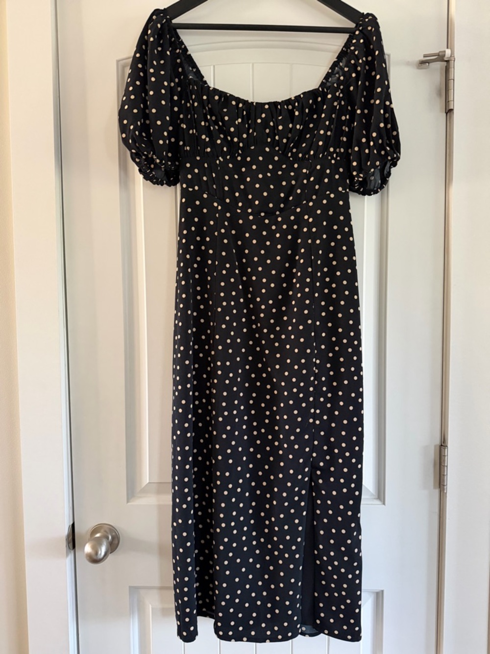 Abercrombie & Fitch Black Midi Dress with Cream Polka Dots